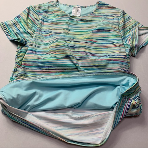 NWT Lands' End Green Multicolored Fitted Short Sleeve Swim Tee Women’s Size 6 - Picture 9 of 15
